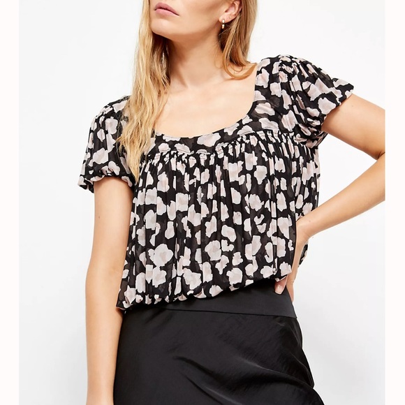 Free People Meg’s leopard print crop top black pink bubble hem mesh size XS - Picture 9 of 12